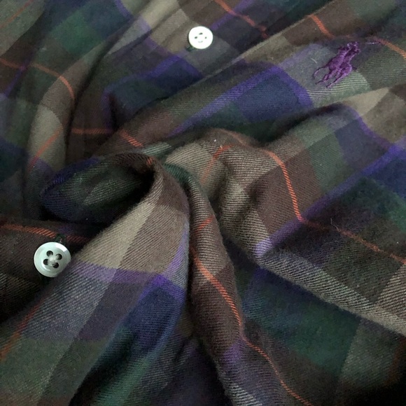 VTG 80s/90s Polo Ralph Lauren Plaid Print Heavy Cotton Flannel Shirt XL - Picture 4 of 12